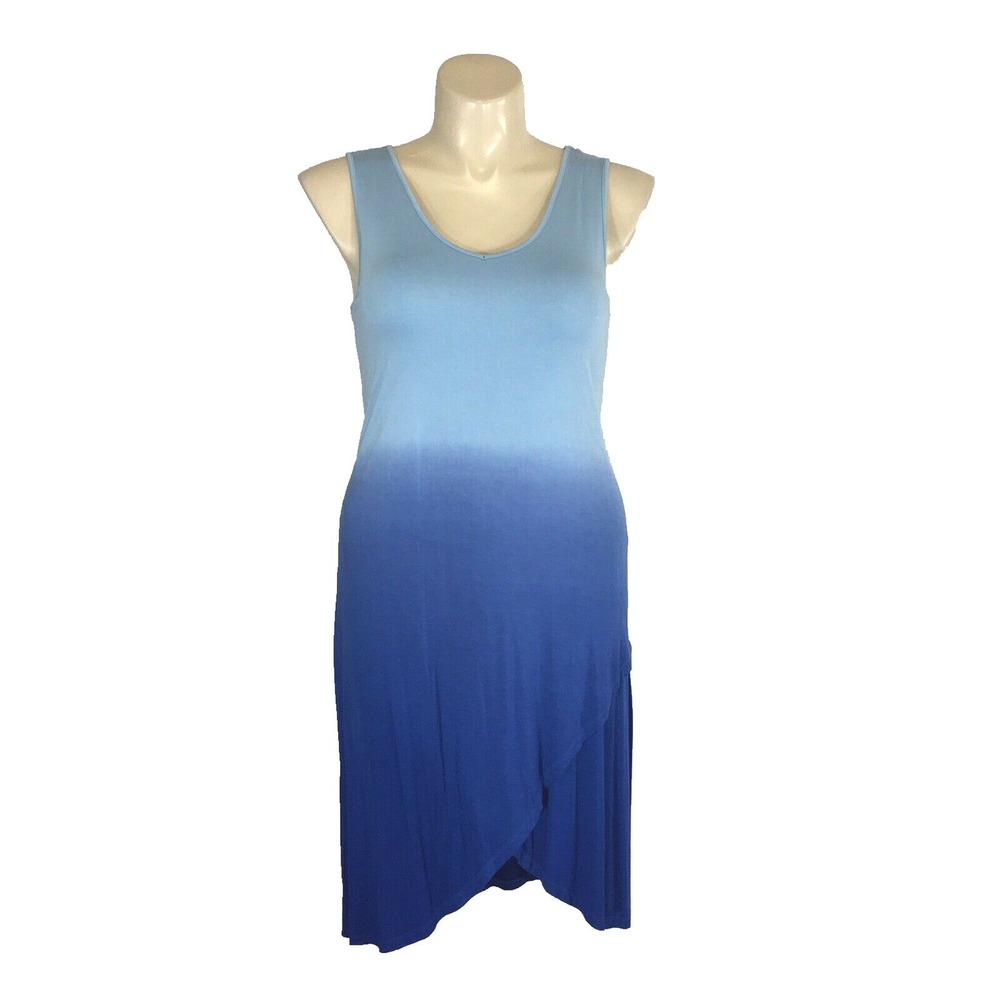 NWT Dress MED‎ Blue Royal Ombre Faux Wrap Tee Shirt Midi Shift DESIGN HISTORY